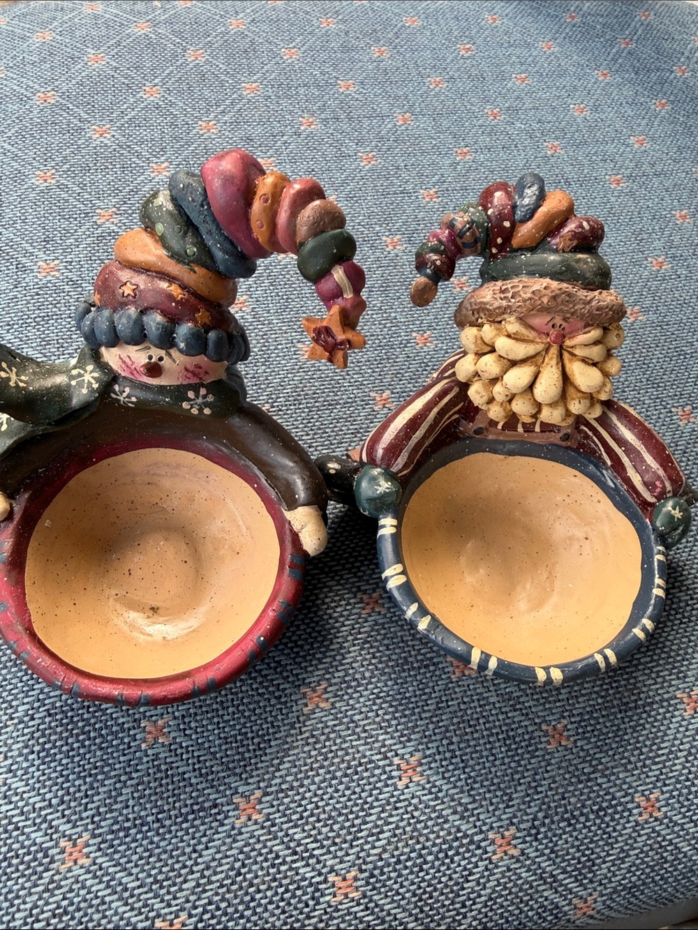 Vintage snowman and Santa votive candle holder